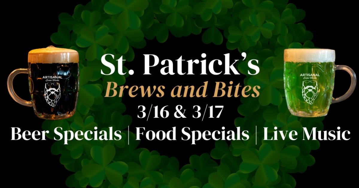 st patricks brews and bites event poster