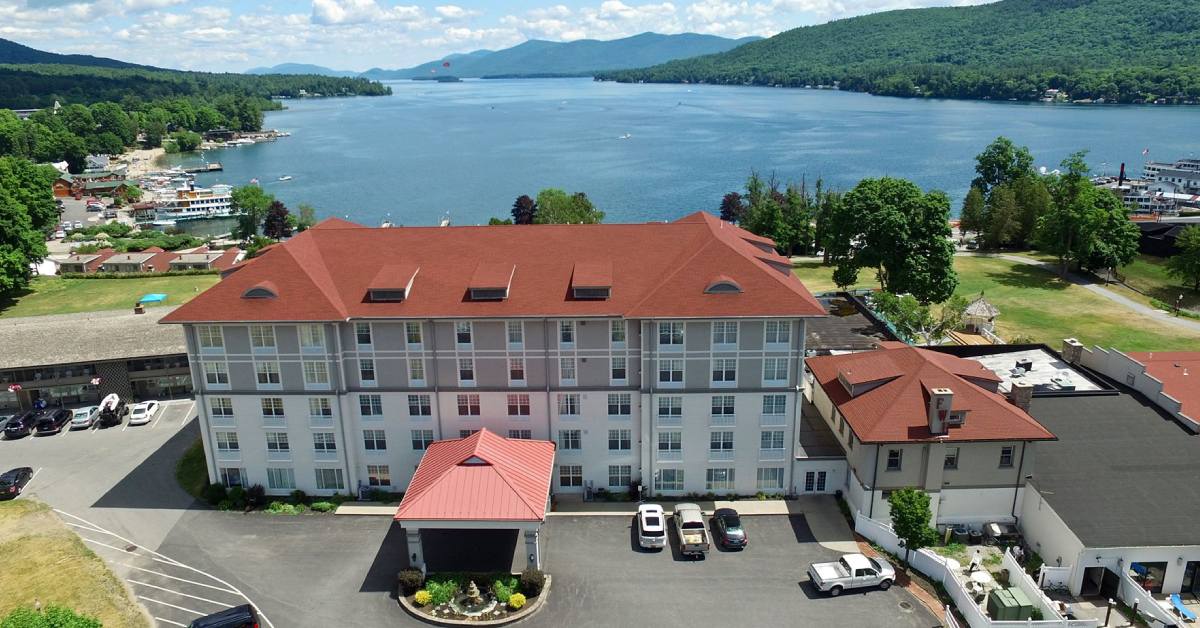 aerial view of fort william henry hotel