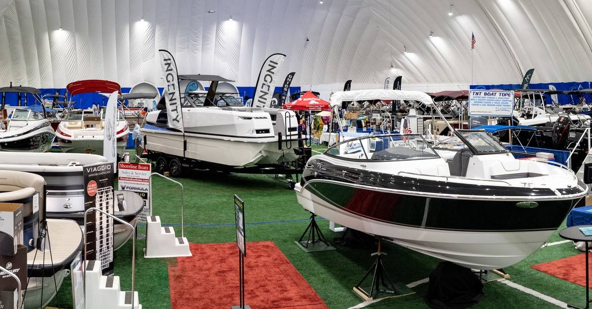 boats in showroom for great upstate boat show