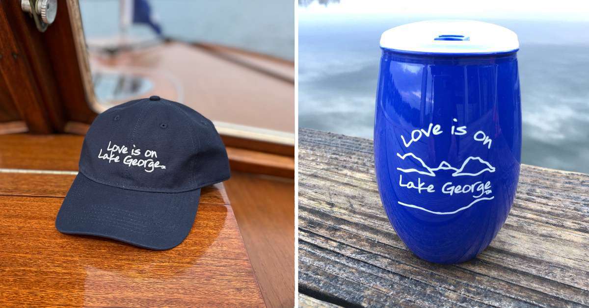 left picture of a ball cap; right image of a wine tumbler