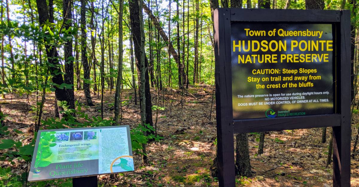 signage in hudson pointe nature preserve in queensbury