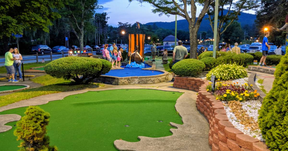 mini golf course in the evening