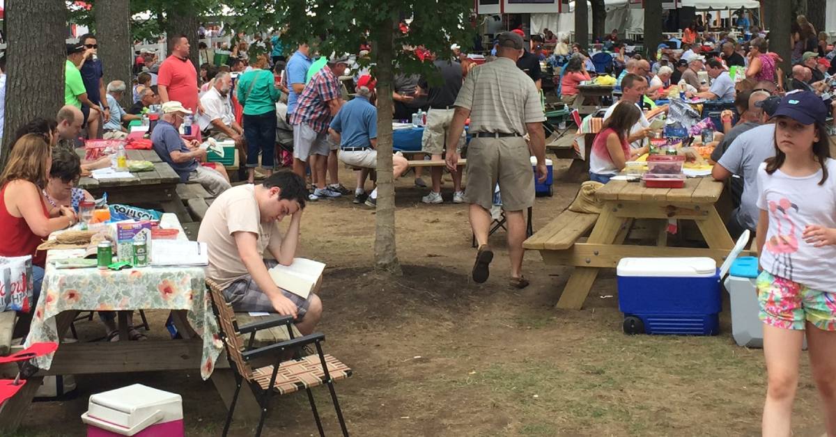 picnic table area at the track, a few coolers