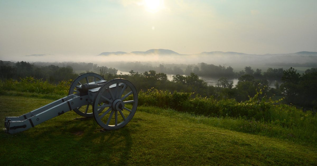 a cannon overlooking the hudson river