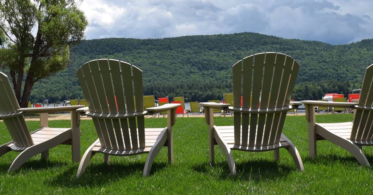 adirondack chairs facing mountains