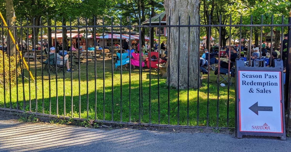 season pass signage at the saratoga race course