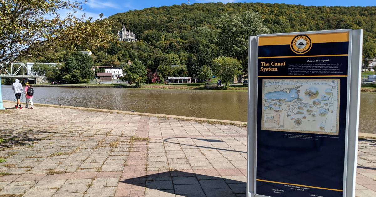 signage and info about the canal system by canal in whitehall