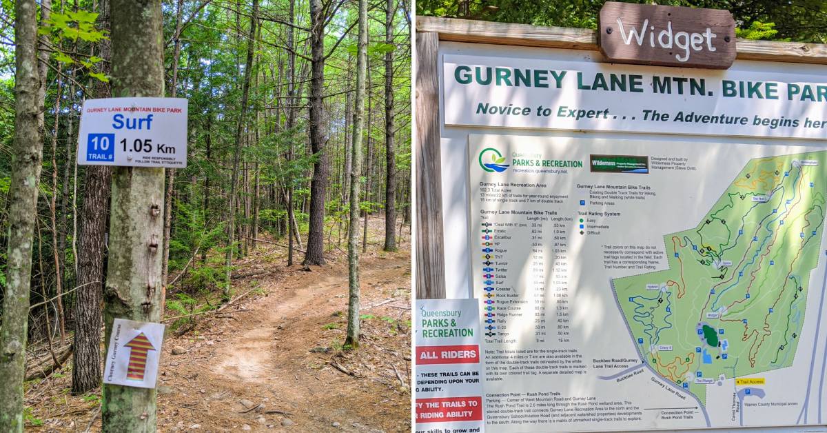 gurney lane mountain biking park - signage on trails and sign with map