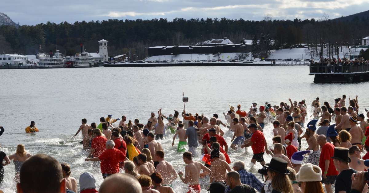 people at the lake george polar plunge