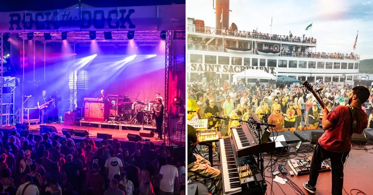 musicians play on stage at rock the dock