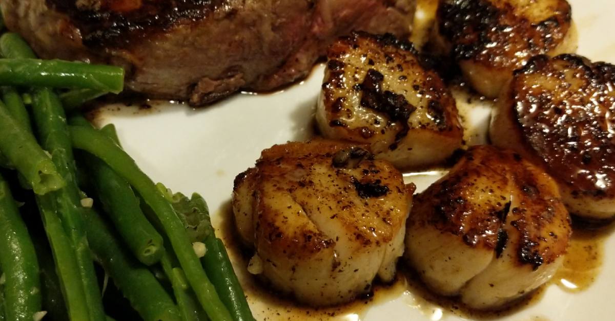 scallops with steak and green beans