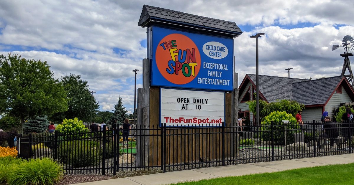 exterior of the fun spot with sign