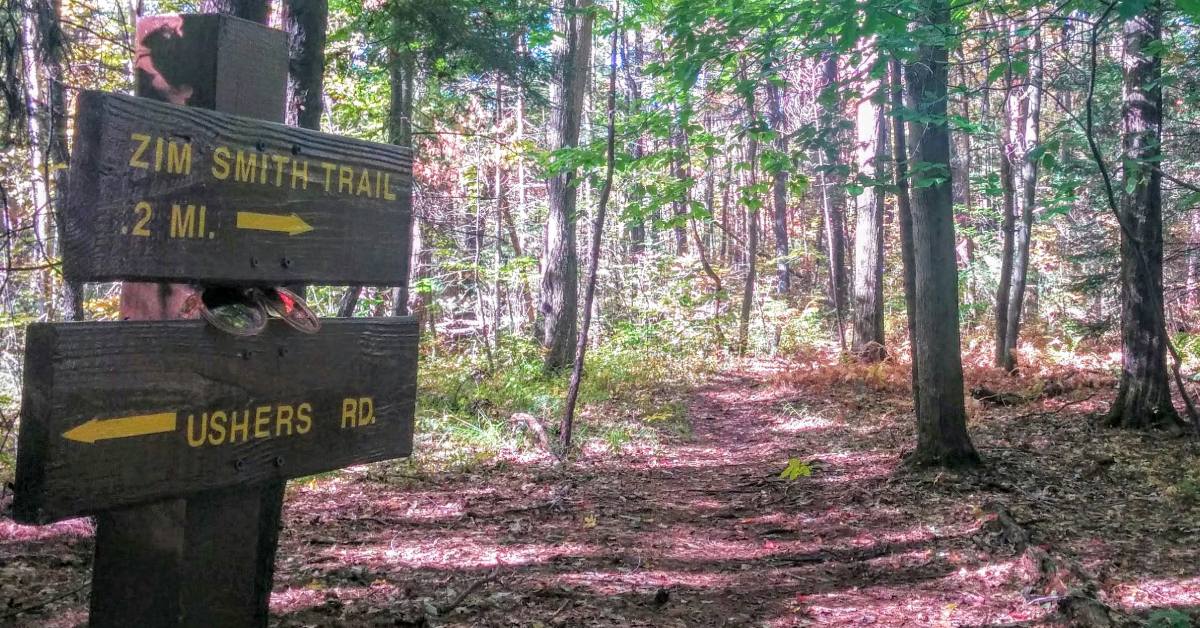 zim smith trail trail sign in woods