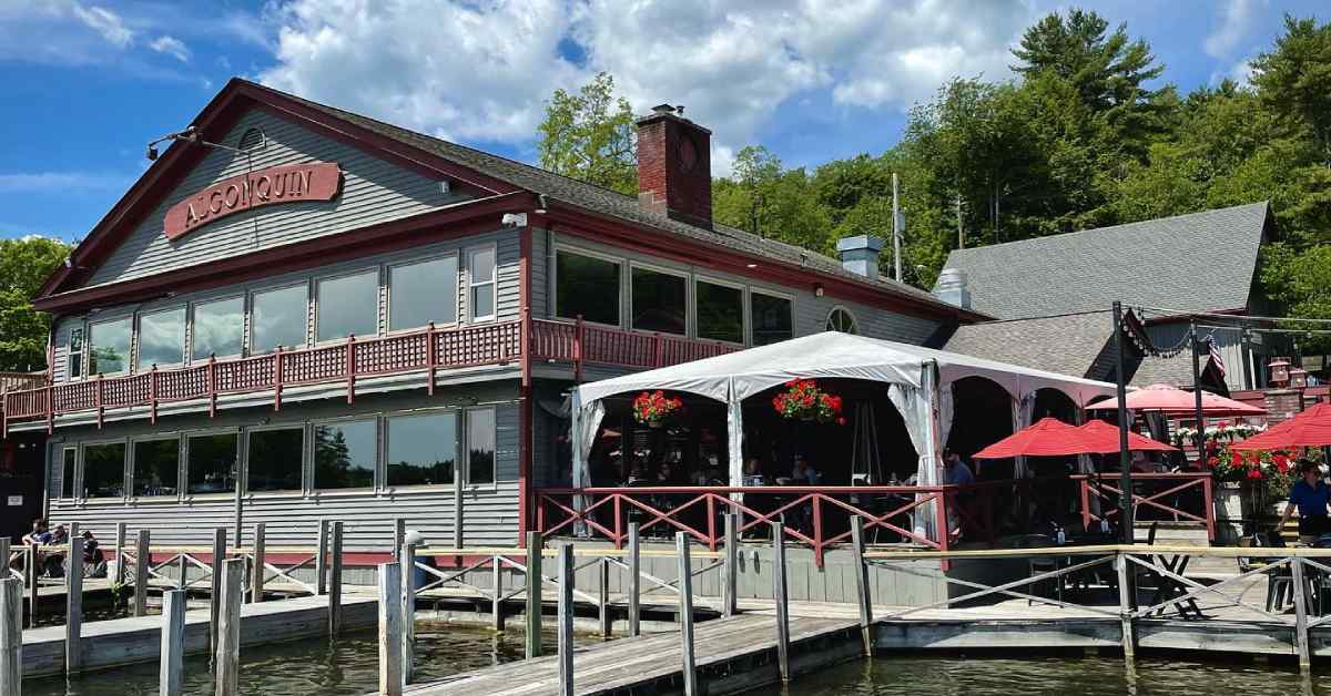 two story restaurant by boat docks