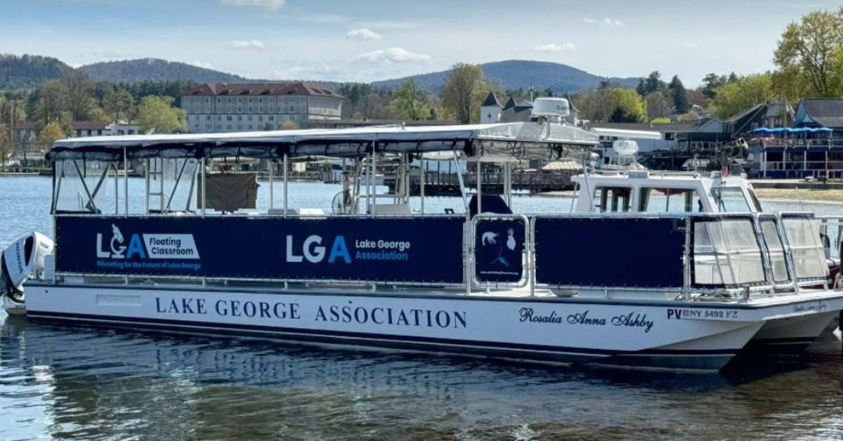 Lake George Association floating classroom boat on the lake