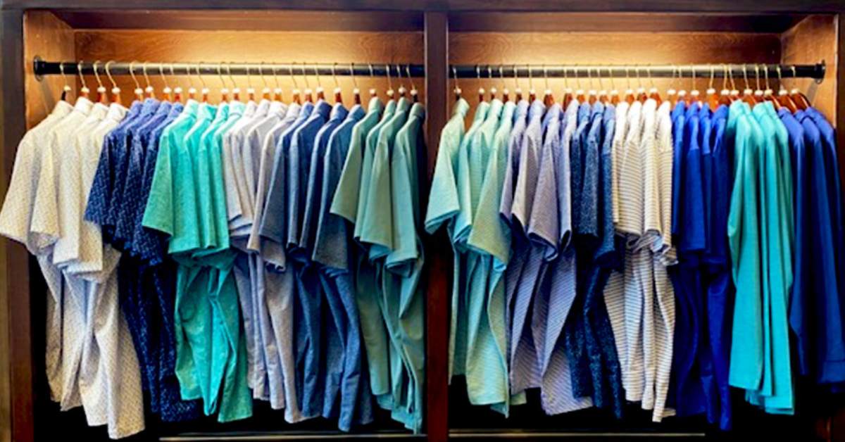 racks of golf shirts