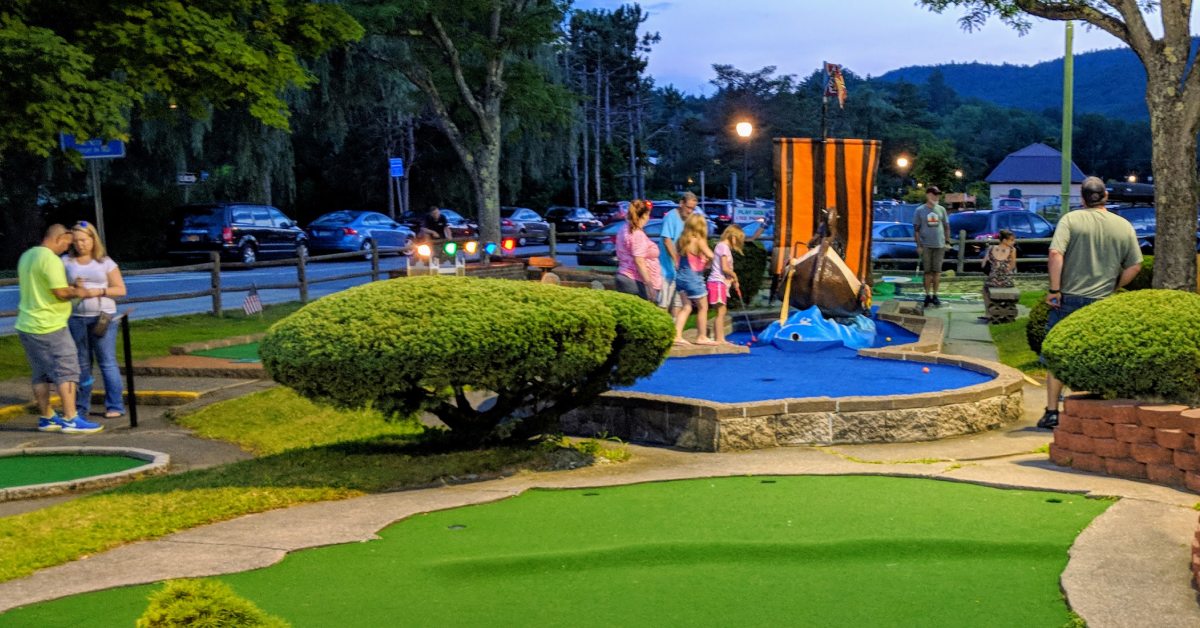 mini golf at dusk