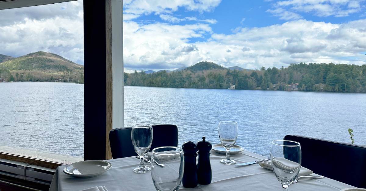 tables with waterfront view at restaurant