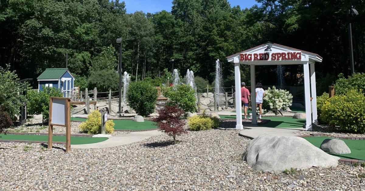 Various different hole of a mini golf course