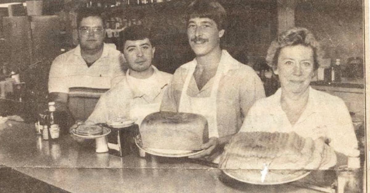Behind the counter at Duncan's Dairy Bar on Hoosick Road (Route 7) in Troy are, from left to right, Carl Stowell Jr., John Squadrito and Jack Duncan, all grandsons of restaurant owner John Duncan, and Margaret Wagar, Duncan's daughter.