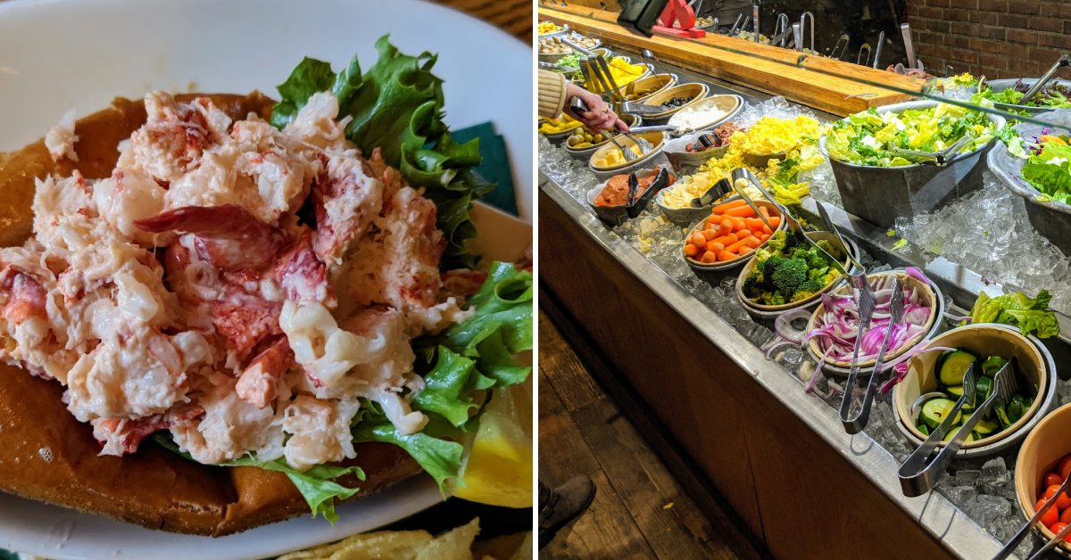 lobster roll on the left, salad bar on the right