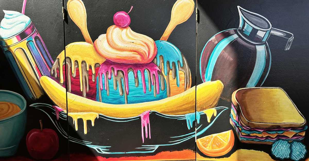 colorful ice cream sundae art mural