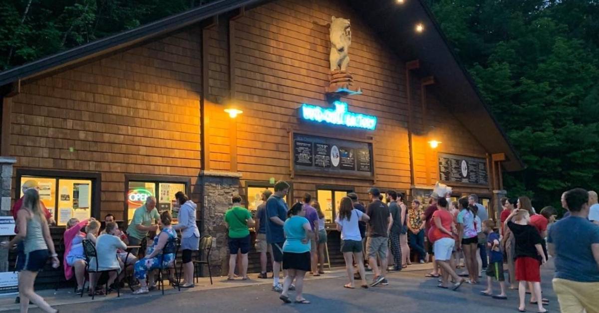 people standing outside the wind chill ice cream shop