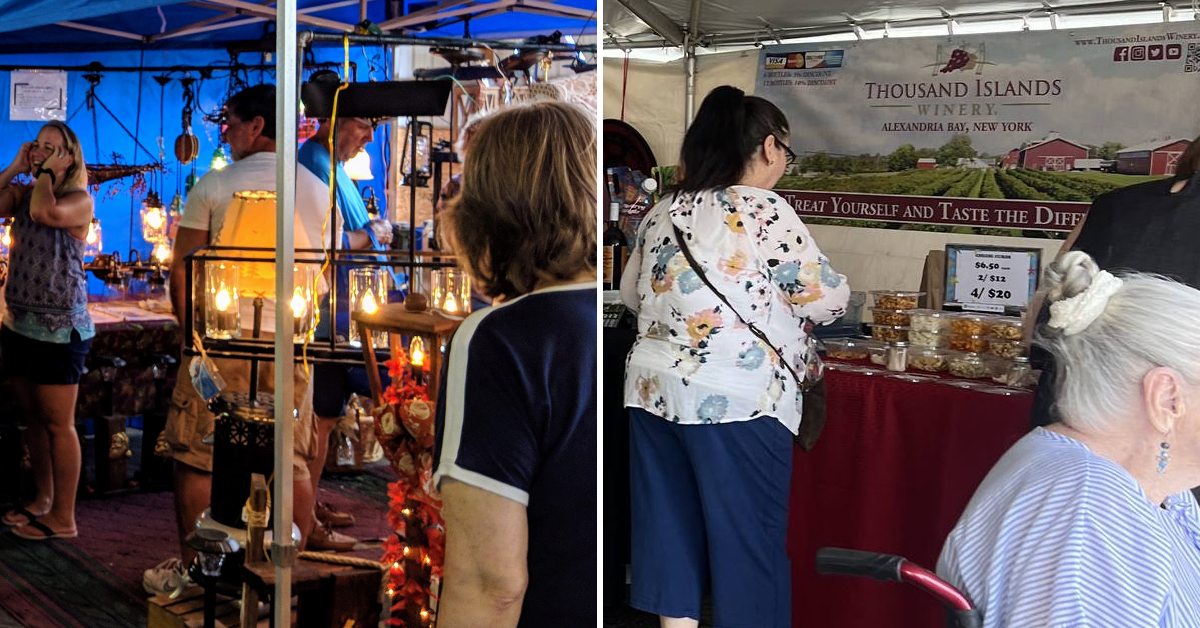 vendor booths and people at festival