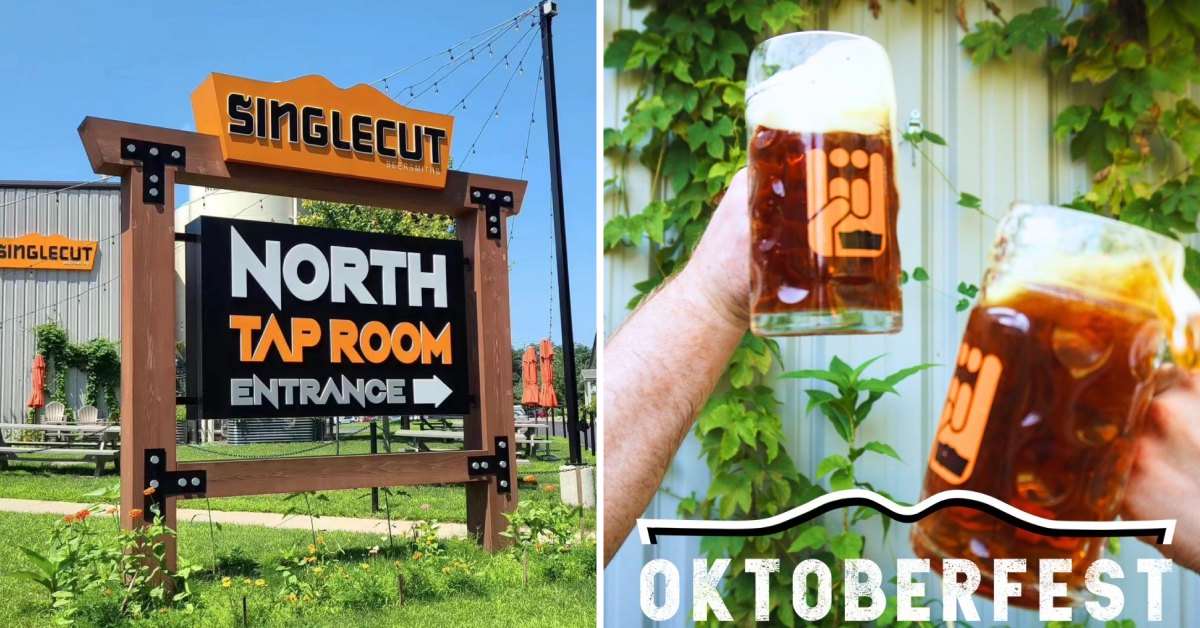 singlecut taproom sign and two beers