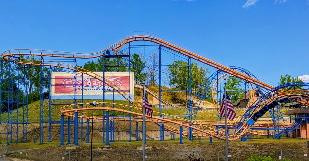 great escape sign and roller coaster