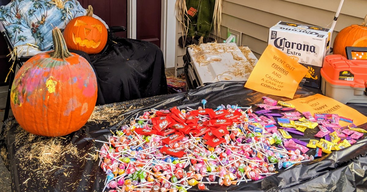 candy on display for trick-or-treaters to take