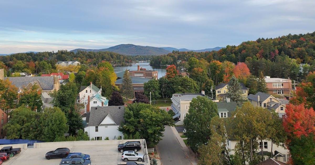 view from hotel saranac with fall foliage