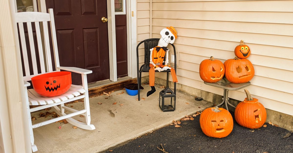 porch decorated for halloween