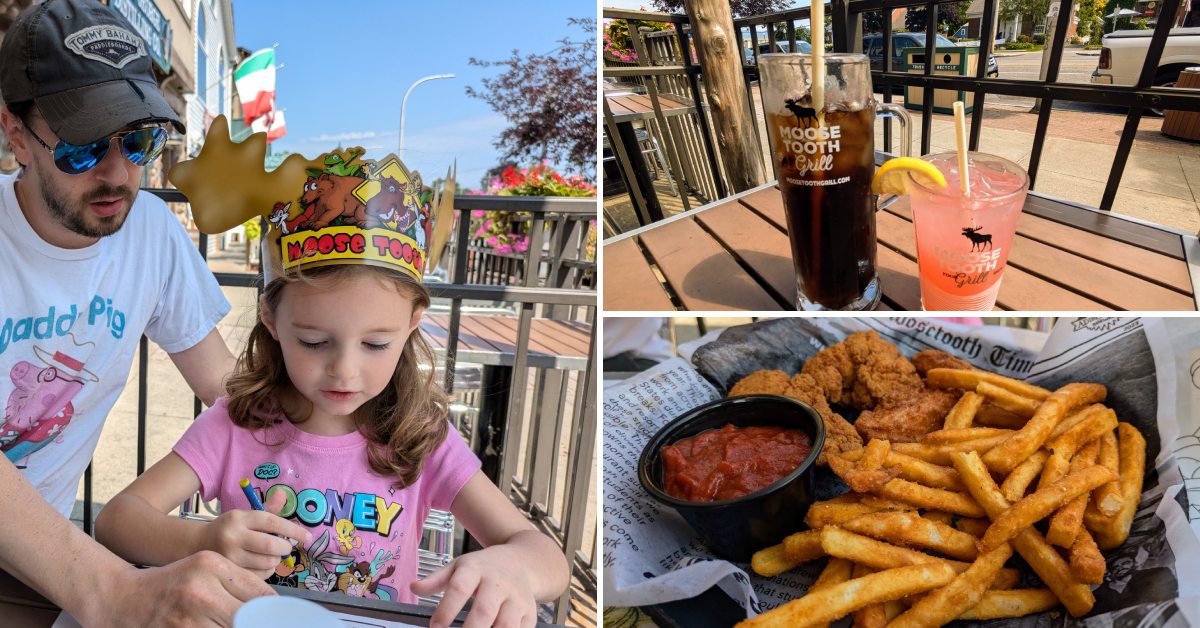 dad with daughter at moose tooth grill, kids meal, root beer at moose tooth grill