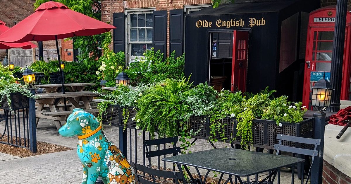 exterior and patio of olde english pub