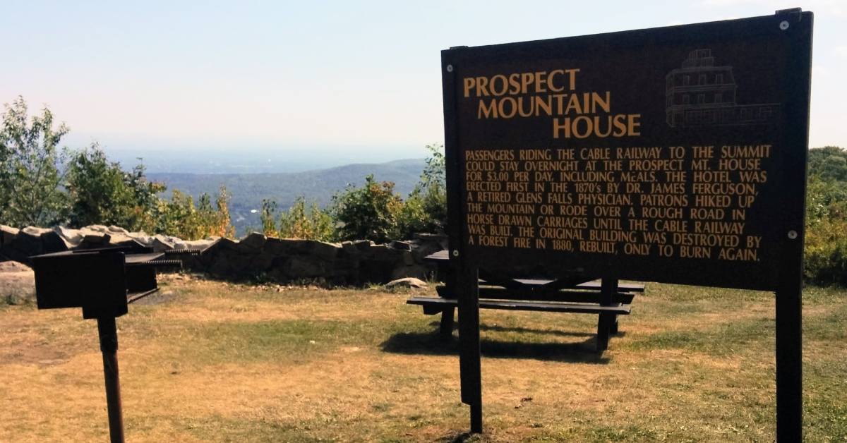 prospect mountain house sign on summit