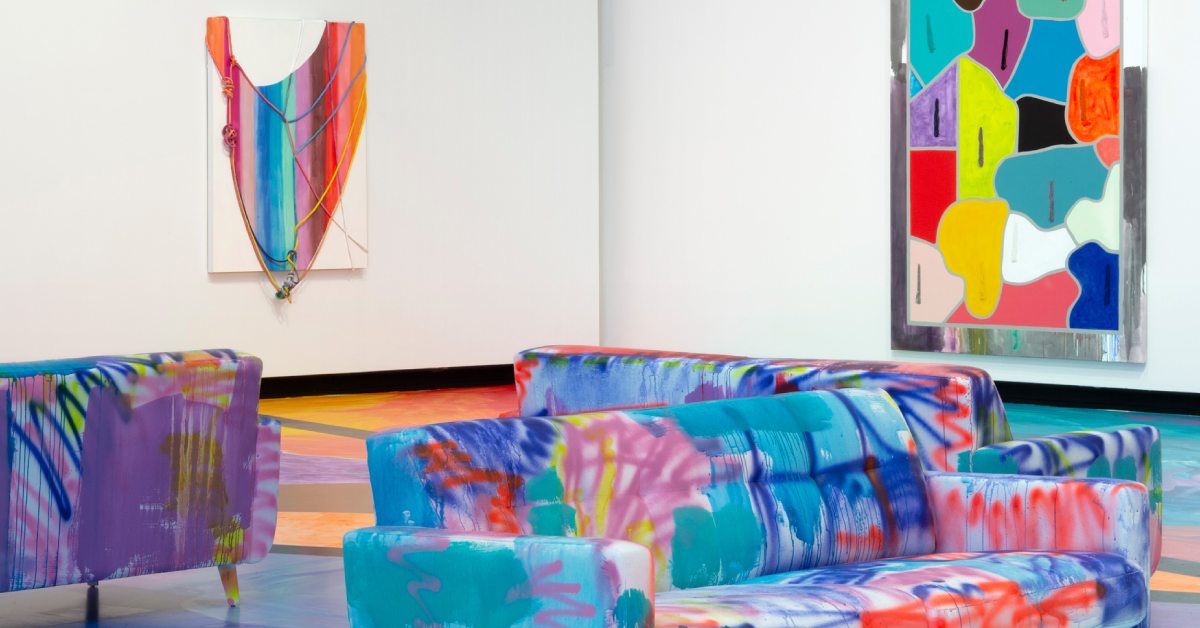 colorful couches and paintings at tang teaching museum