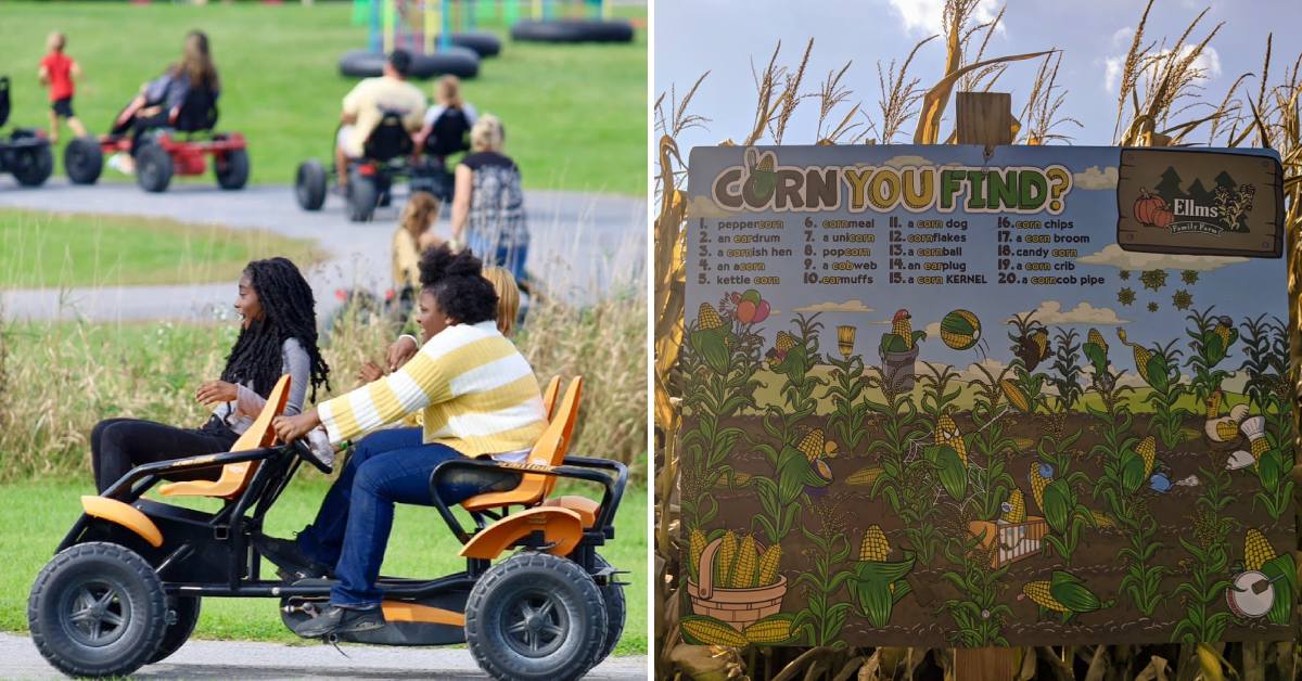 pedal carts and corn maze sign