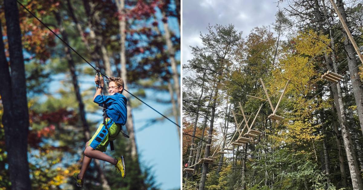 kid ziplining and treetop course at adirondack extreme