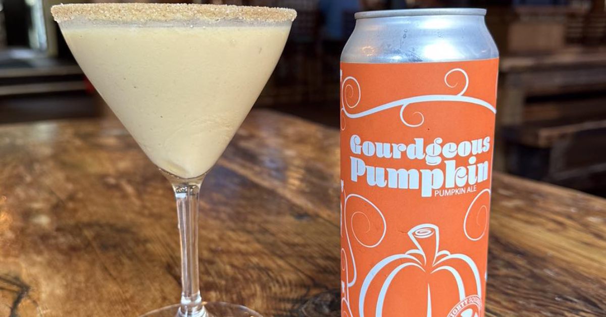 pumpkin cocktail and a gourdgeous pumpkin beer can