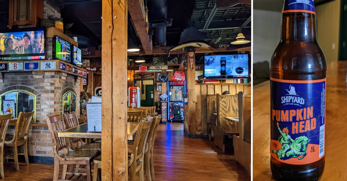 interior of o'toole's restaurant and pumpkin head beer bottle