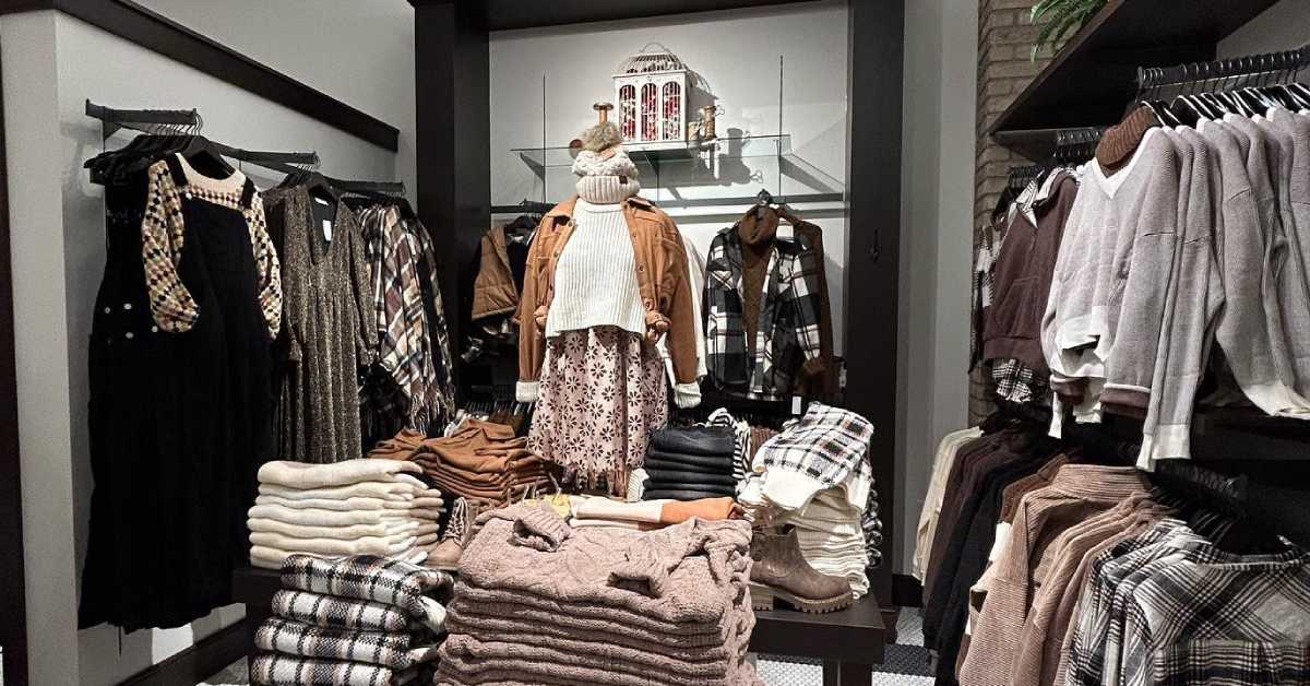 clothing on display in a store