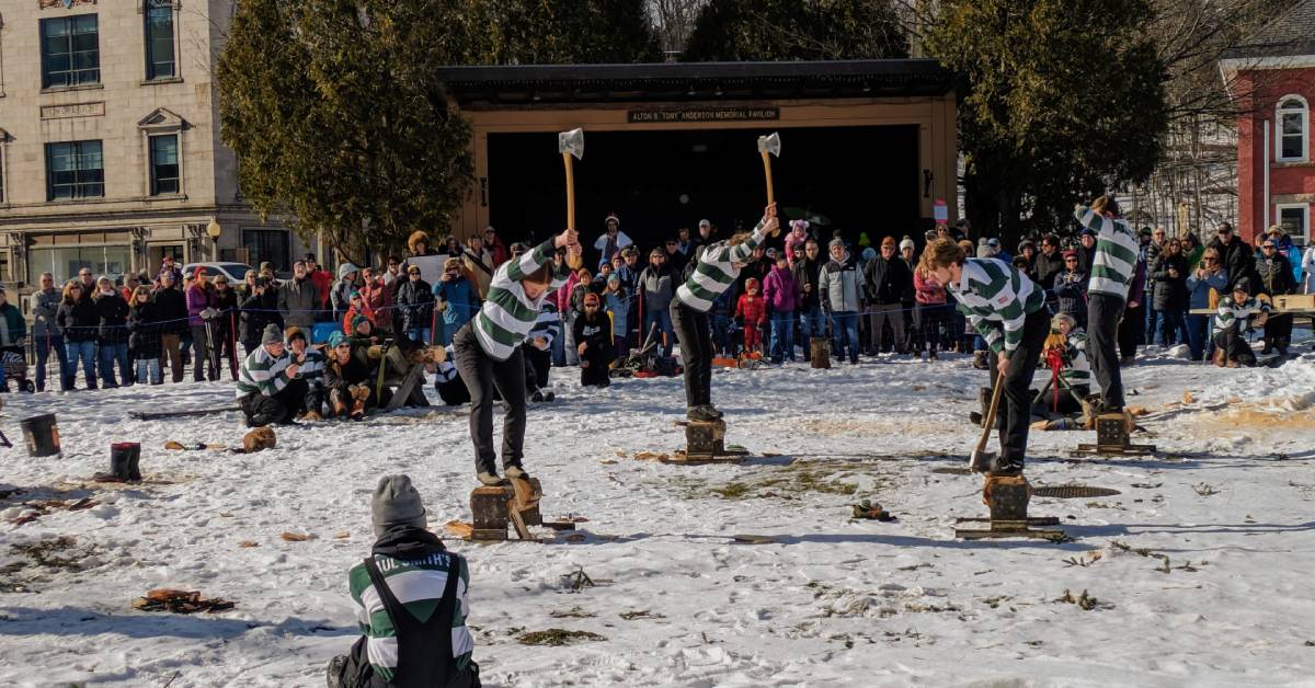 axe wood chopping competition at saranac lake winter carnival