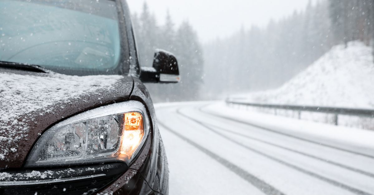 front view of car on snowy road