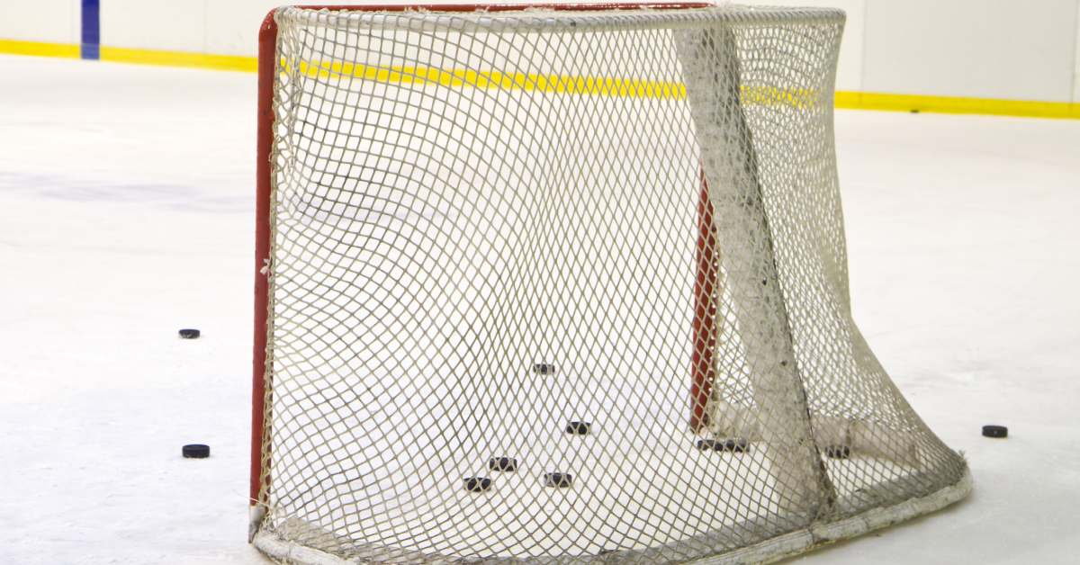 hockey net and pucks