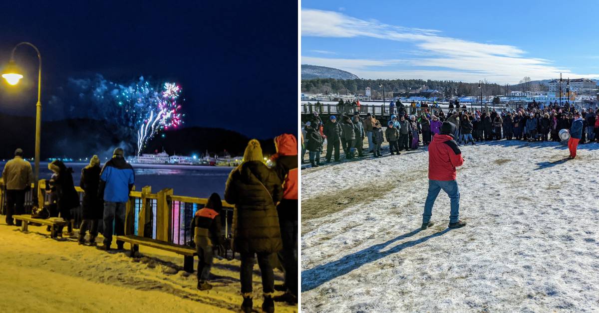 fireworks and keg toss at lake george winter carnival