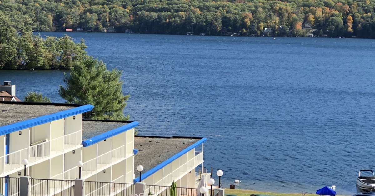 view from a lakeside resort