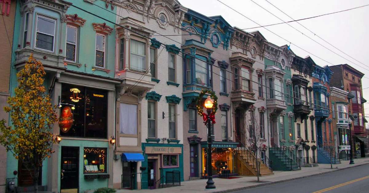 rows of buildings down a street