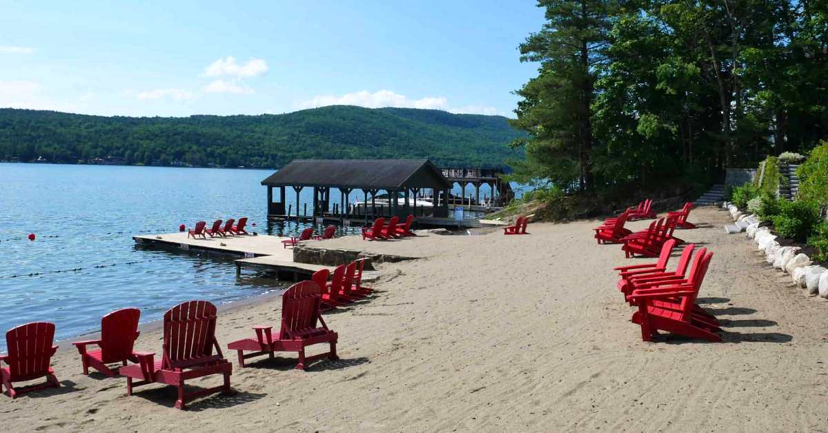 red chairs on a beach