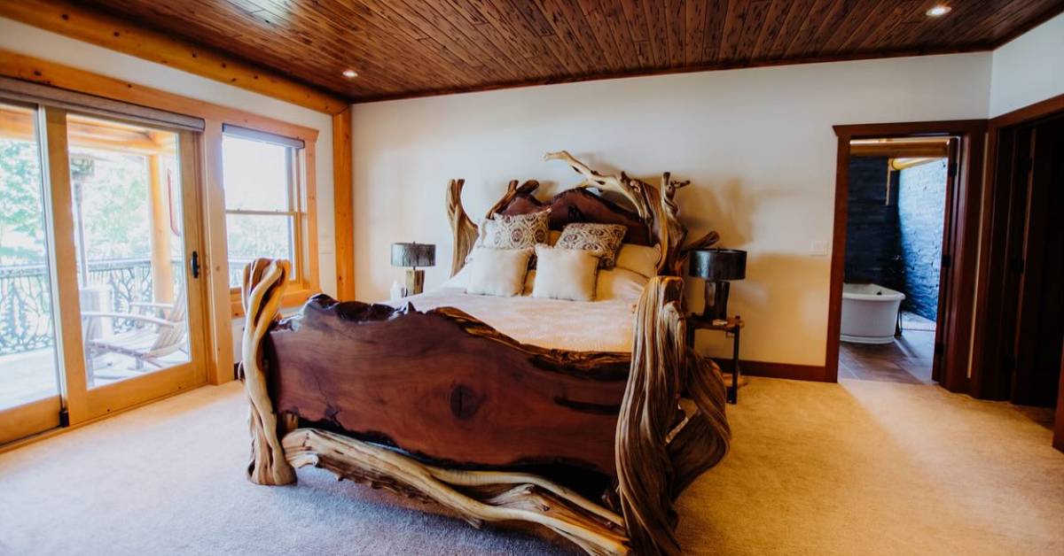 adirondack-style bed in guest room